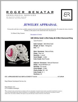 18K White Gold 1.29ct Ruby & 0.98ct Diamond Ring