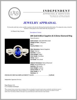 18K Gold 0.861ct Sapphire & 0.32ctw Diamond Ring
