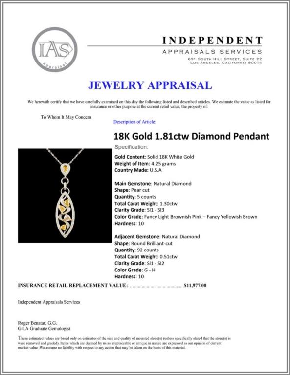 18K Gold 1.81ctw Diamond Pendant