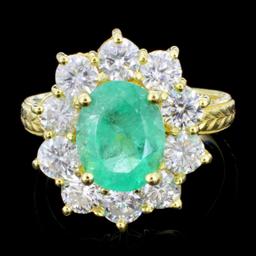 14K Gold 3.00ct Emerald & 1.50ctw Diamond Ring