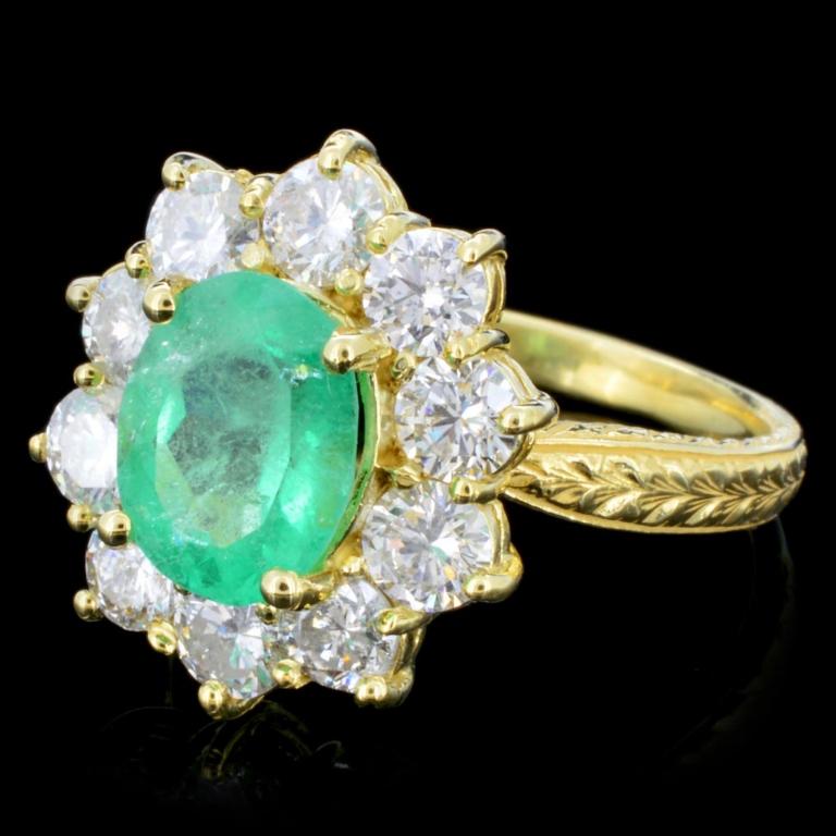 14K Gold 3.00ct Emerald & 1.50ctw Diamond Ring