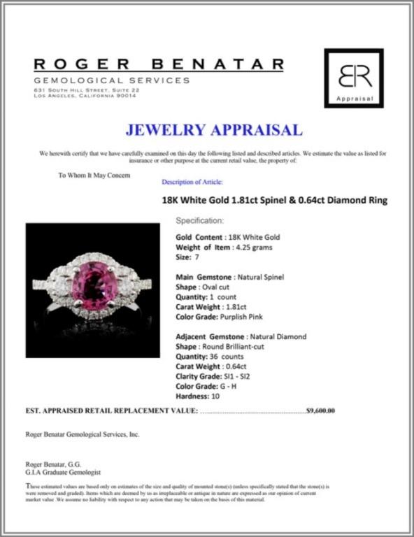 18K White Gold 1.81ct Spinel & 0.64ct Diamond Ring
