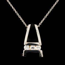 14K Gold Onyx & 0.36ctw Diamond Pendant