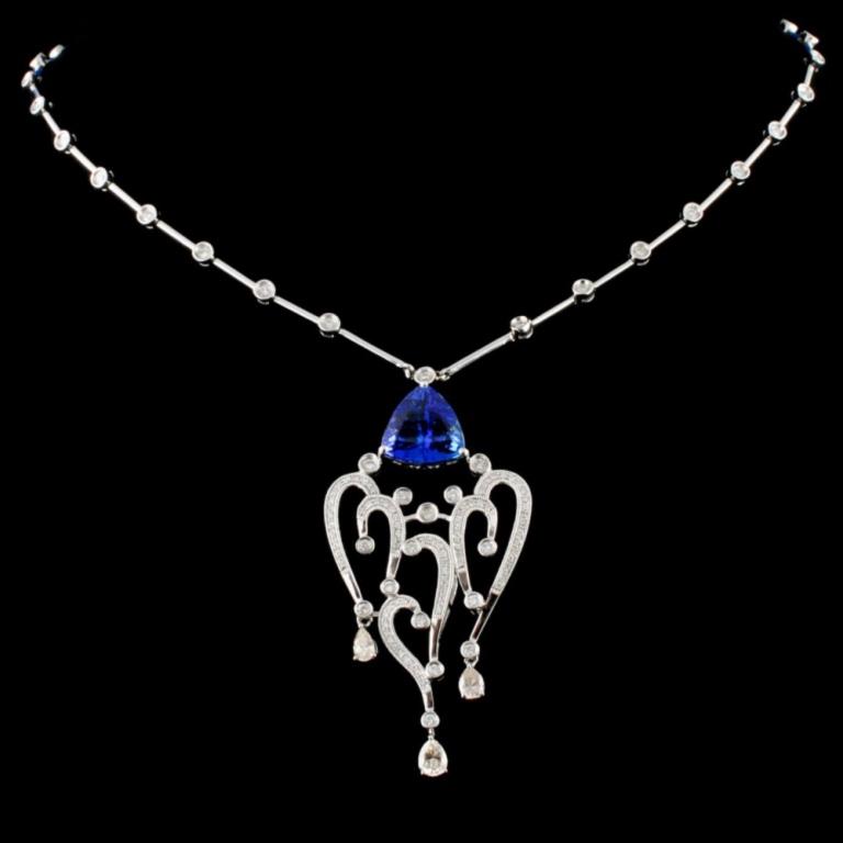 14K Gold 4.51ct Tanzanite & 1.58ctw Diamond Neckla