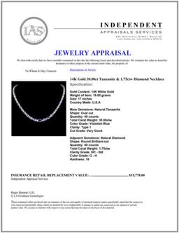 14K Gold 30.00ct Tanzanite & 1.75ctw Diamond Neckl