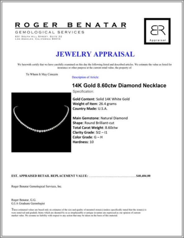 14K Gold 8.60ctw Diamond Necklace