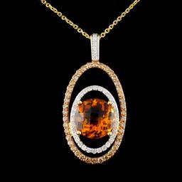 14K Gold 5.58ct Citrine & 1.39ctw Diamond Pendant