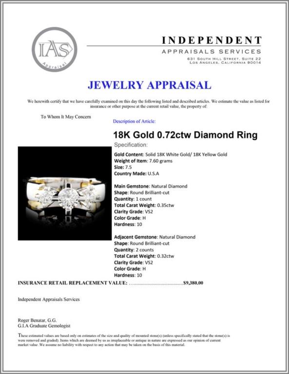 18K Gold 0.72ctw Diamond Ring