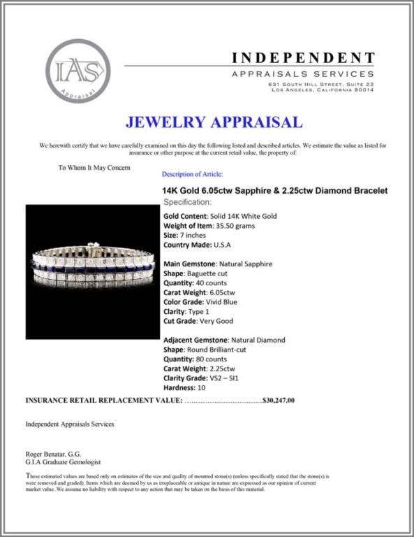 14K Gold 6.05ctw Sapphire & 2.25ctw Diamond Bracel