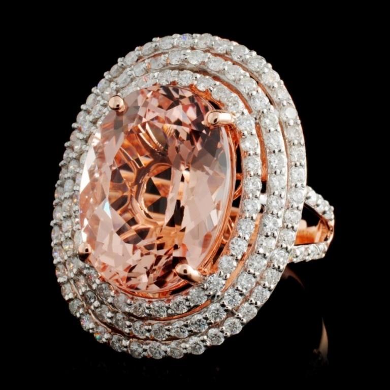 14K Rose Gold 9.97ct Morganite & 1.79ct Diamond Ri