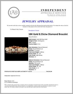 18K Gold 8.55ctw Diamond Bracelet