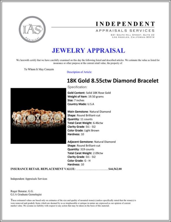 18K Gold 8.55ctw Diamond Bracelet