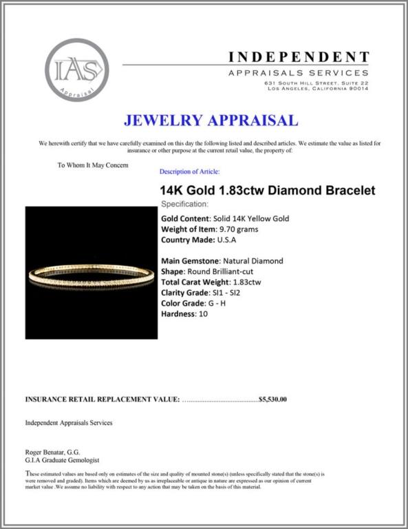14K Gold 1.83ctw Diamond Bracelet