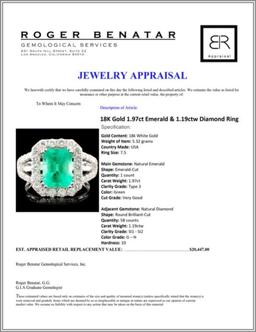 18K Gold 1.97ct Emerald & 1.19ctw Diamond Ring
