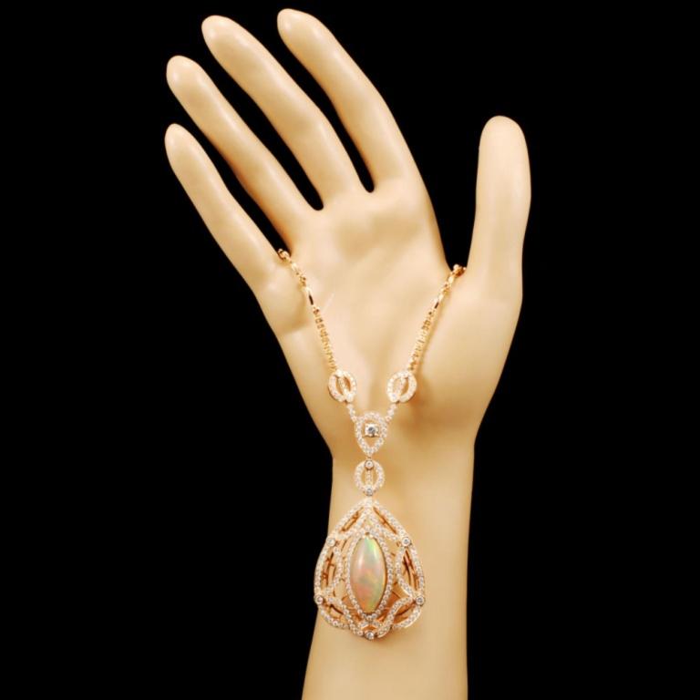 18K Gold 9.43ct Opal & 4.86ctw Diamond Necklace