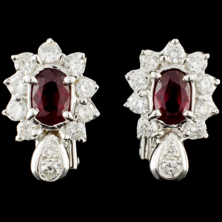 18K Gold 1.26ctw Ruby & 1.07ctw Diamond Earrings