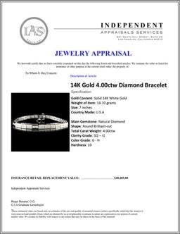 14K Gold 4.00ctw Diamond Bracelet