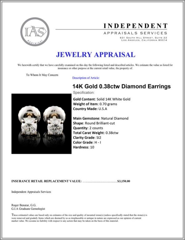 14K Gold 0.38ctw Diamond Earrings