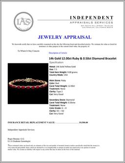 14k Gold 12.00ct Ruby & 0.50ct Diamond Bracelet