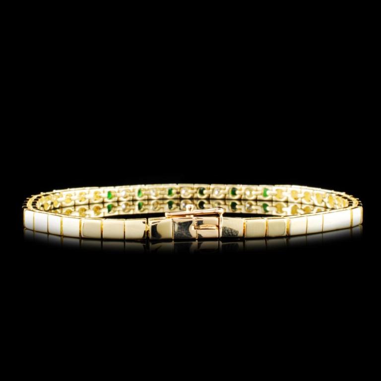 14K Gold 0.32ctw Emerald & 0.24ctw Diamond Bracele