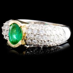 14K TT Gold 1.00ct Emerald & 1.88ctw Diamond Ring