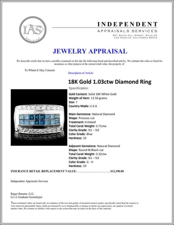 18K Gold 1.03ctw Diamond Ring