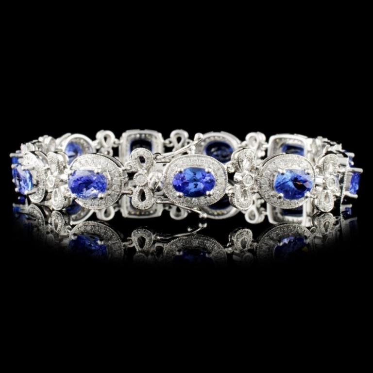 14K Gold 13.09ct Tanzanite & 1.77ct Diamond Bracel