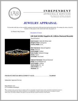 14K Gold 10.00ct Sapphire & 1.00ctw Diamond Bracel