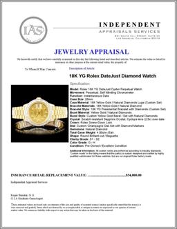 Rolex 18K YG DateJust 4.00ct Diamond Ladies Watch