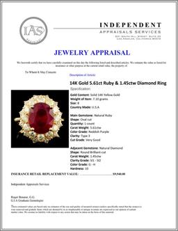 14K Gold 5.61ct Ruby & 1.45ctw Diamond Ring