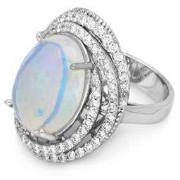 14K Gold 7.00ct Opal & 1.30ct Diamond Ring