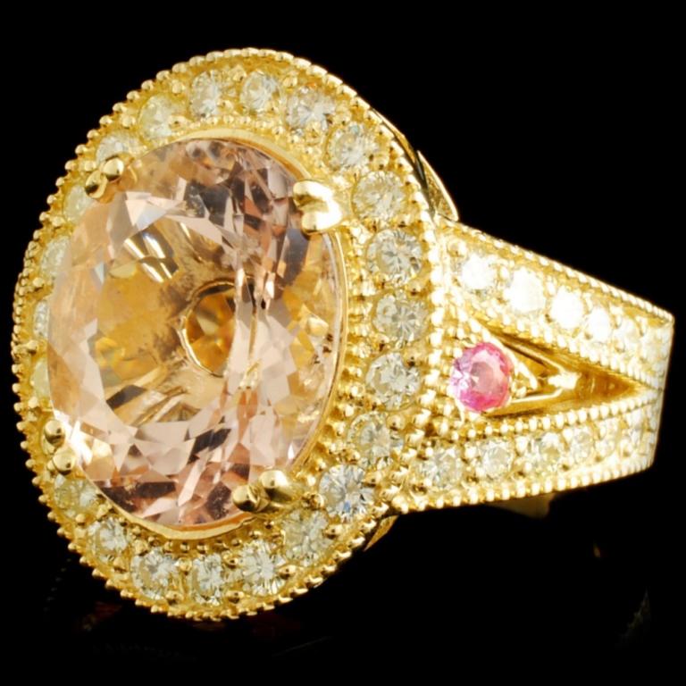 14K Gold 6.16ct Morganite & 1.51ctw Diamond Ring