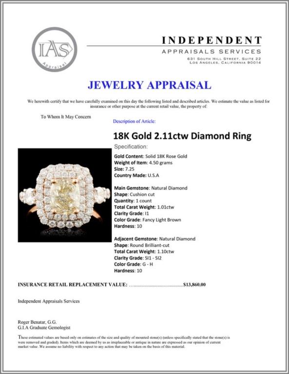 18K Gold 2.11ctw Diamond Ring