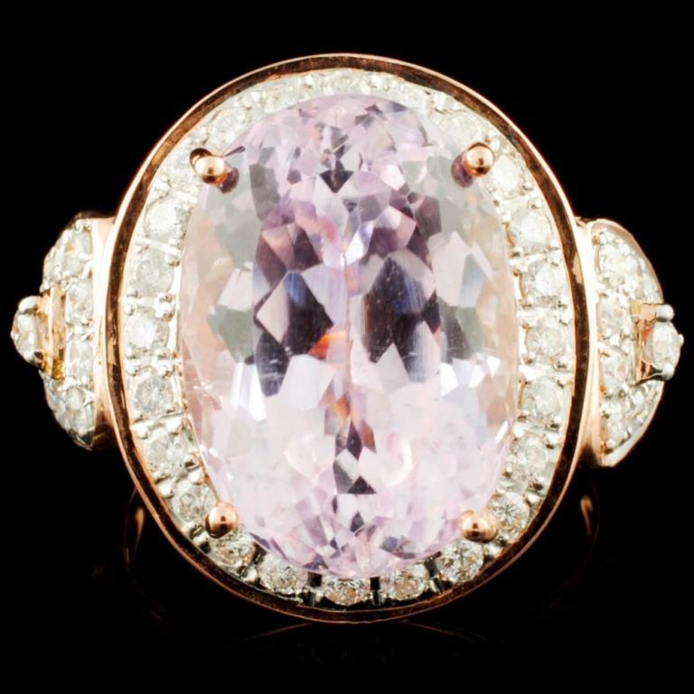 14K Gold 11.33ct Kunzite & 0.71ctw Diamond Ring