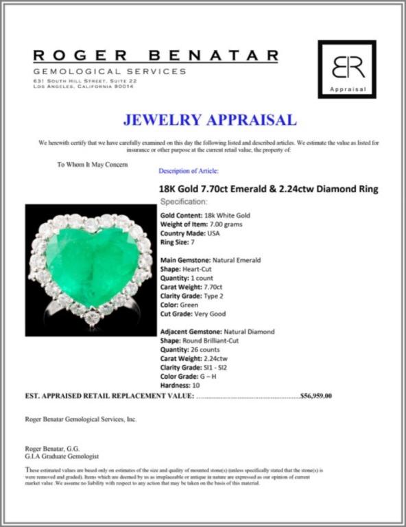 18K Gold 7.70ct Emerald & 2.24ctw Diamond Ring