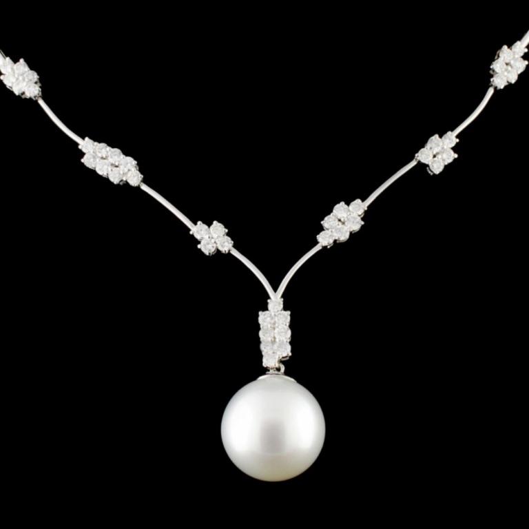 18K Gold 14MM Pearl & 1.82ctw Diamond Necklace
