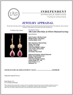 18K Gold 3.06ct Ruby & 0.83ctw Diamond Earrings