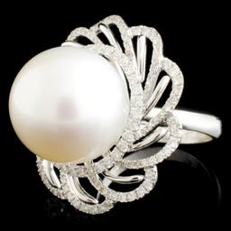 18K Gold 15.00MM Pearl & 1.02ctw Diamond Ring