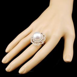 18K Gold 15.00MM Pearl & 1.02ctw Diamond Ring