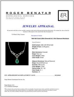 18K/14K Gold 5.58ct Emerald & 2.10ct Diamond Neckl