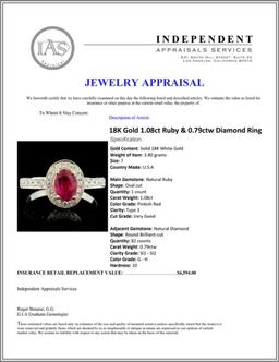 18K Gold 1.08ct Ruby & 0.79ctw Diamond Ring