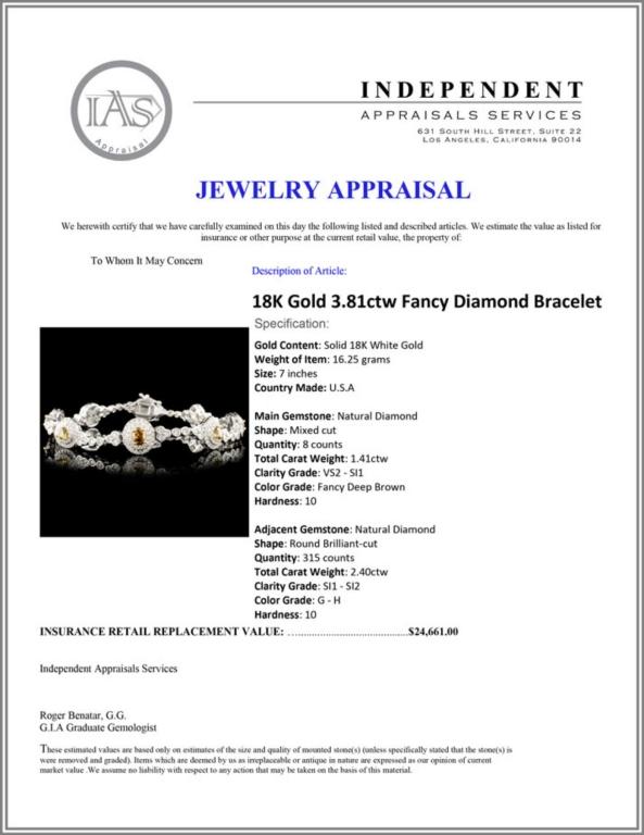 18K Gold 3.81ctw Fancy Diamond Bracelet