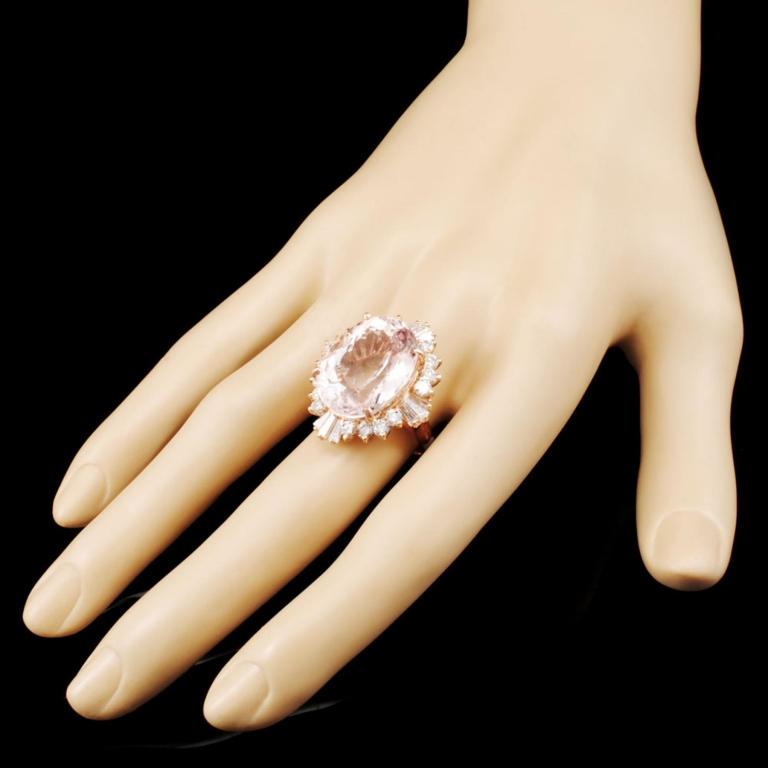 14K Gold 18.75ct Morganite & 2.26ctw Diamond Ring