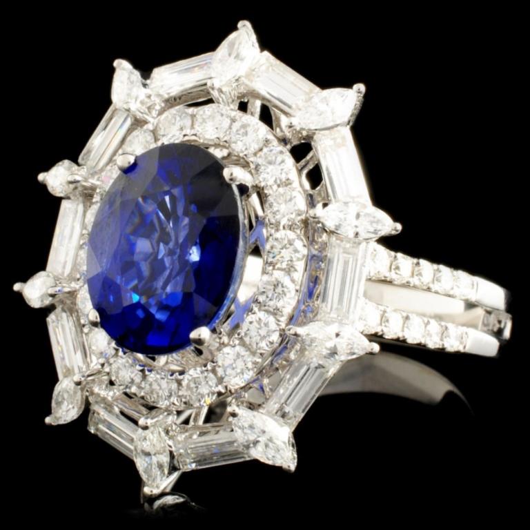 18K Gold 3.19ct Sapphire & 1.91ctw Diamond Ring