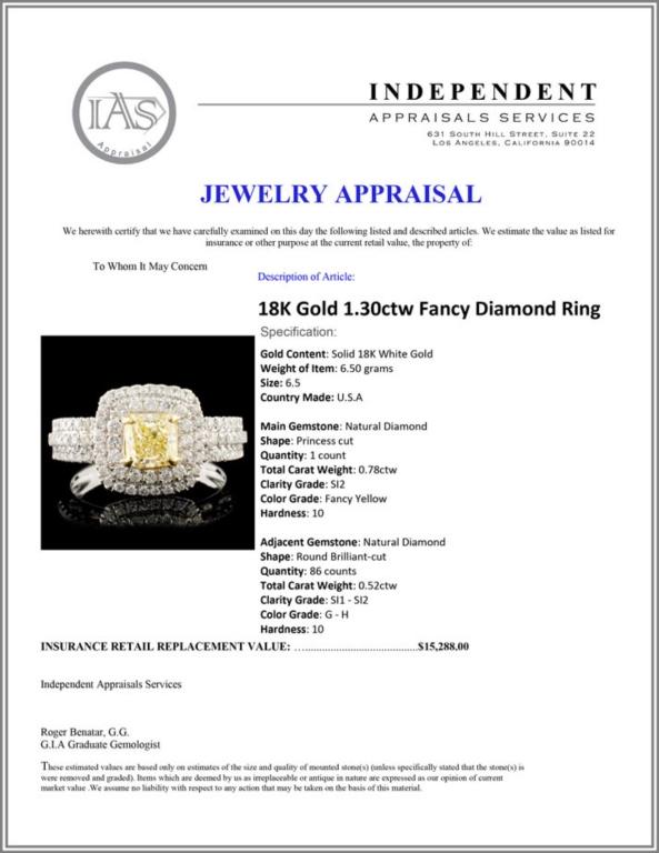 18K Gold 1.30ctw Fancy Diamond Ring