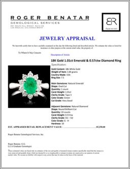 18K Gold 1.01ct Emerald & 0.57ctw Diamond Ring