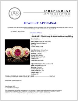 18K Gold 1.06ct Ruby & 0.46ctw Diamond Ring