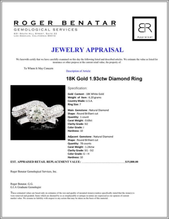 18K Gold 1.93ctw Diamond Ring