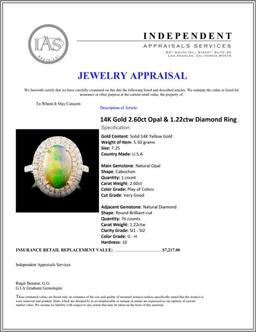 14K Gold 2.60ct Opal & 1.22ctw Diamond Ring