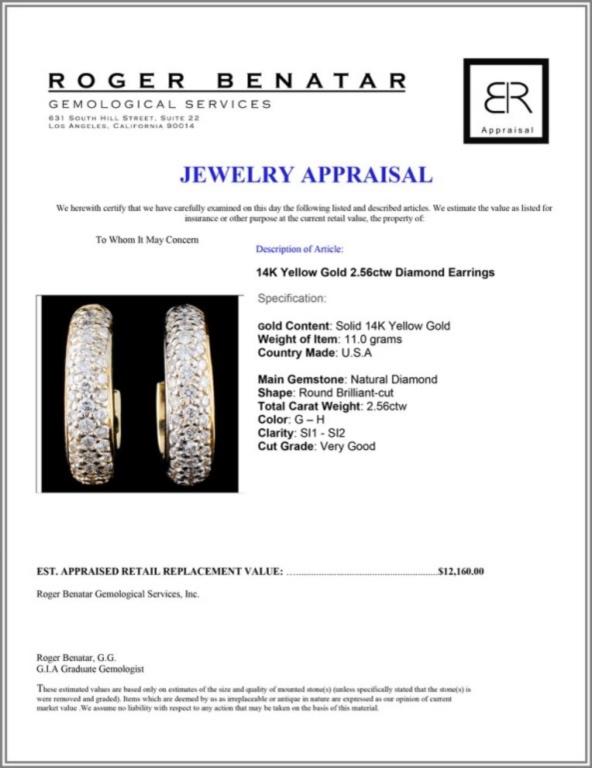 14K Gold 2.56ctw Diamond Earrings
